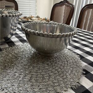 Elegant Silver Bowl with Beaded Rim- 10” bowl